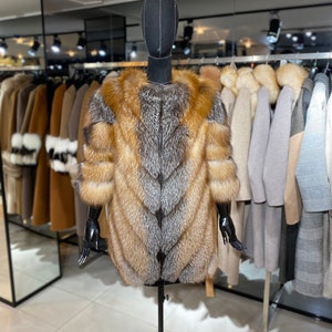 Women Fur Coat with Real Fox Fur Luxury Women Jacket Removable Sleeves Women&#39;s Winter Coats – Luxury Coats