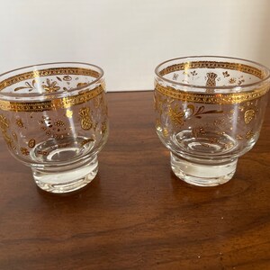 Vintage Culver Chantilly Footed on the Rocks Bar Glasses 24 k gold accents-Set of 2 image 2