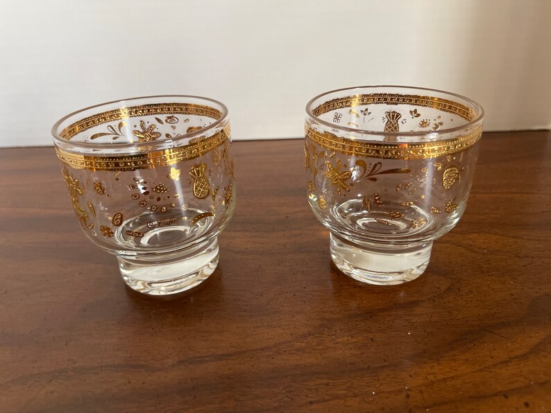 Vintage Culver Chantilly Footed on the Rocks Bar Glasses 24 k gold accents-Set of 2 image 2