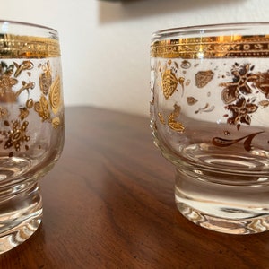 Vintage Culver Chantilly Footed on the Rocks Bar Glasses 24 k gold accents-Set of 2 image 7