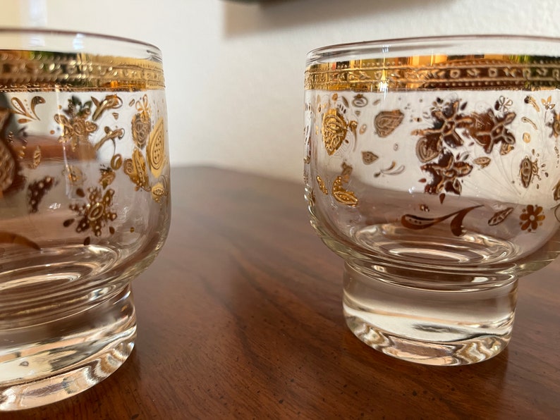 Vintage Culver Chantilly Footed on the Rocks Bar Glasses 24 k gold accents-Set of 2 image 7