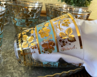 Vintage George’s Briard Signed Lowball Glasses|24k Gold and Turquoise |Set of 8