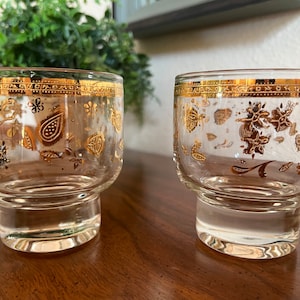 Vintage Culver Chantilly Footed on the Rocks Bar Glasses 24 k gold accents-Set of 2 image 1