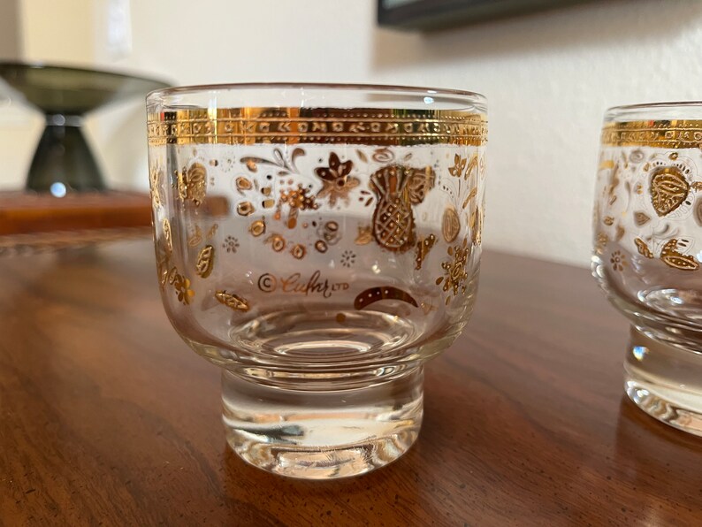 Vintage Culver Chantilly Footed on the Rocks Bar Glasses 24 k gold accents-Set of 2 image 4