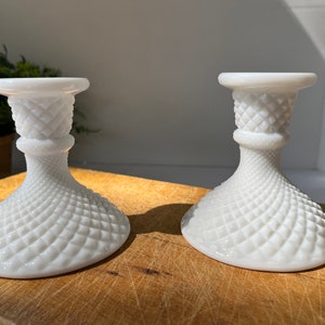 Vintage Westmorland Milk Glass Hobnail Candlestick Holders| Pair of Vintage Candle Sticks