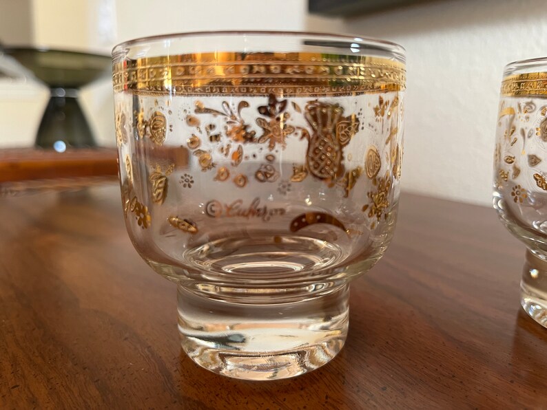 Vintage Culver Chantilly Footed on the Rocks Bar Glasses 24 k gold accents-Set of 2 image 8