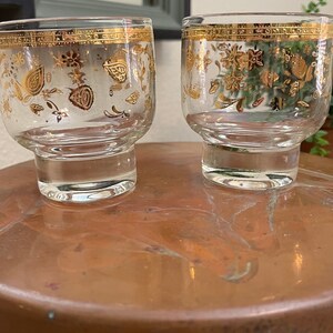 Vintage Culver Chantilly Footed on the Rocks Bar Glasses 24 k gold accents-Set of 2 image 9