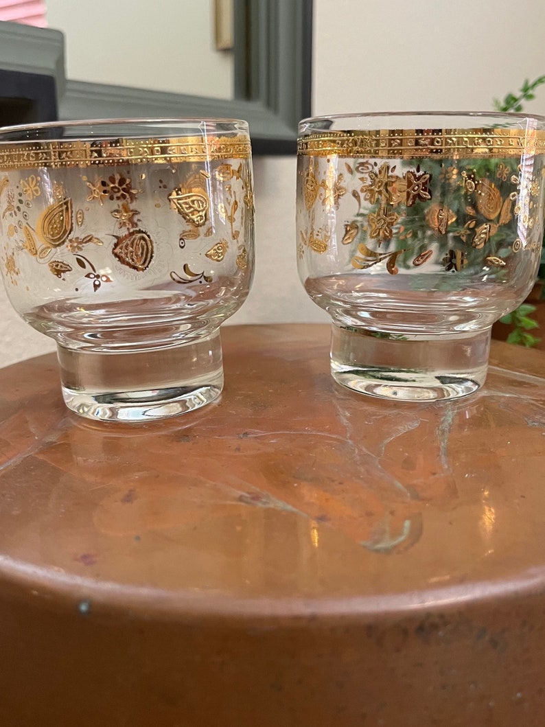Vintage Culver Chantilly Footed on the Rocks Bar Glasses 24 k gold accents-Set of 2 image 9
