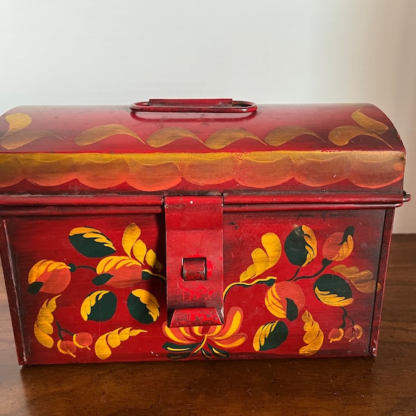 Vintage Toleware Hand Painted Metal Box-Anne Rawlin Signed