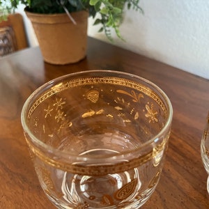 Vintage Culver Chantilly Footed on the Rocks Bar Glasses 24 k gold accents-Set of 2 image 6