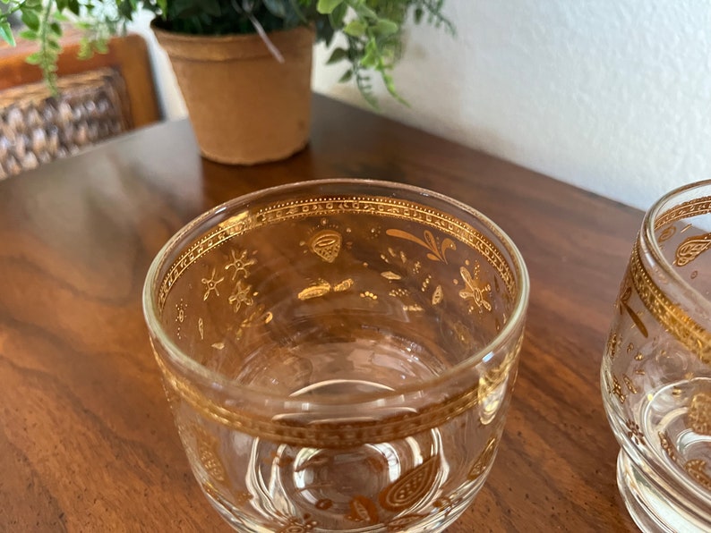 Vintage Culver Chantilly Footed on the Rocks Bar Glasses 24 k gold accents-Set of 2 image 6
