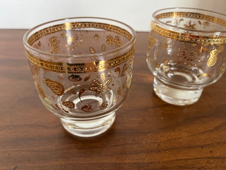 Vintage Culver Chantilly Footed on the Rocks Bar Glasses 24 k gold accents-Set of 2 image 3