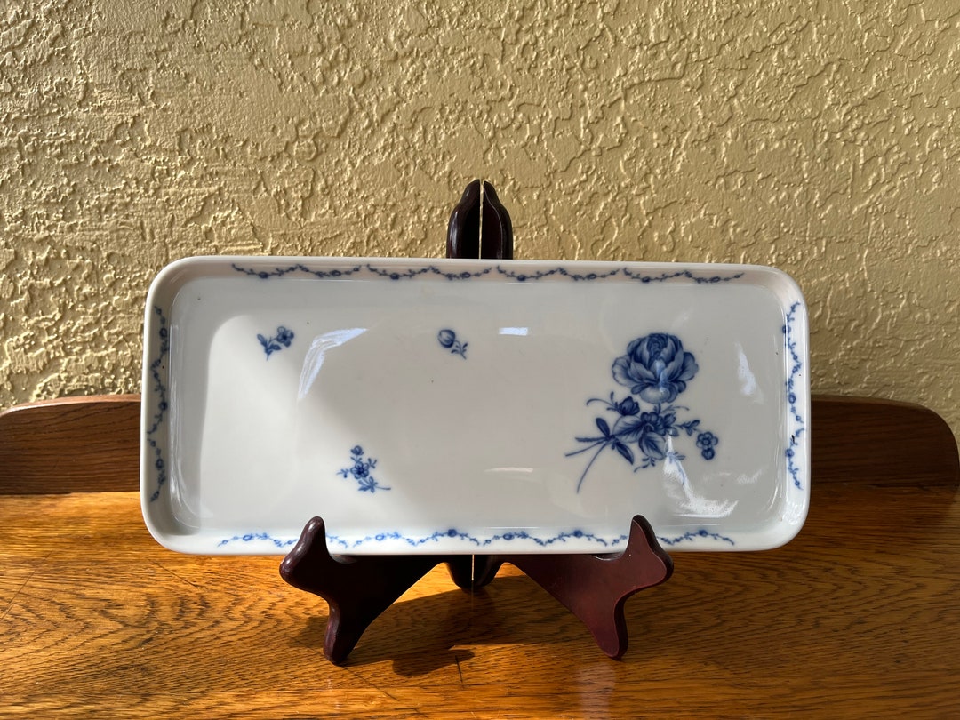 Vintage Vanity Tray Blue and White Rectangle Dish by Furstenberg