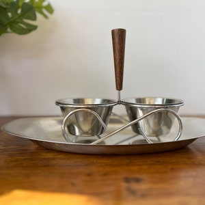 Vintage MCM Rostfritt Stal Stainless Steel Condiment set with Tray