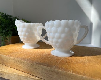 Vintage Anchor Hocking Milk Glass Cream and Sugar Set| Bubble Pattern|Collectible Kitchenware