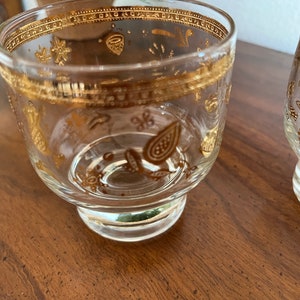 Vintage Culver Chantilly Footed on the Rocks Bar Glasses 24 k gold accents-Set of 2 image 5