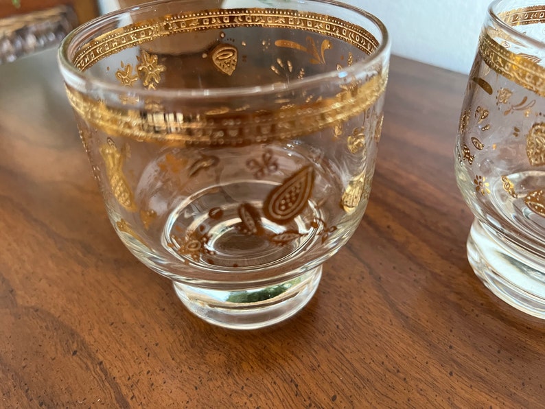 Vintage Culver Chantilly Footed on the Rocks Bar Glasses 24 k gold accents-Set of 2 image 5