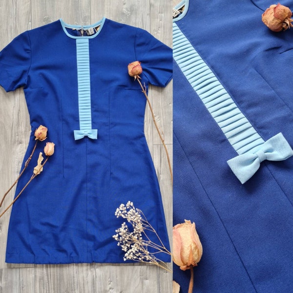 XS/XXS - mini-robe vintage des années 60 ; robe bleu marine vintage ; robe vintage des années 60 ; robe danoise vintage ; modèle vintage des années 60 ; robe marinière vintage