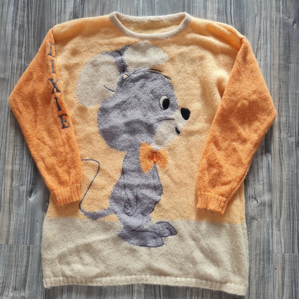 Oversized/ Size XL - vintage mohair sweater little mouse handknitted sweater pullover