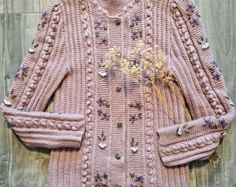 Size S - Vintage Austrian Cardigan pink color; vintage 70s cardigan; vintage pink cardigan; wool cardigan; vintage knit; flower button