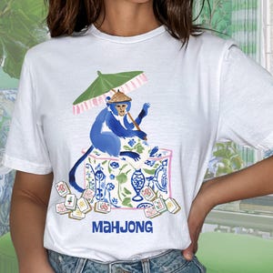 Mahjong Chinoiserie Apa T-shirt | Preppy Mahjong T-shirt | Mahj Spel T-shirt | Mah Jong-present