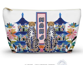 Mahjong Chinoiserie Cheetah w/ Pagoda Tile Bag | Maximalist Preppy Mah Jongg Dice Case, Stylish Mahj Group Hostess Gift,  Fun Accessories