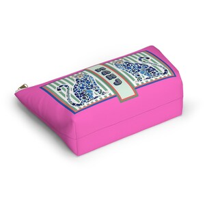 Bolsa para fichas de Mahjong / Cheetah estilo chinoiserie azul y rosa, estuche de leopardo para Mahjong estilo preppy, regalo elegante para grupos de Mahjong, regalo maximalista para anfitrionas imagen 4
