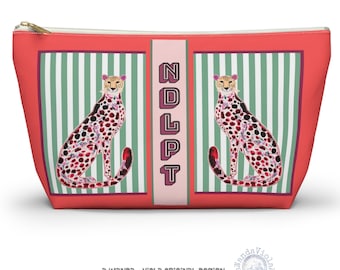 Needlepoint Project Bag NDLPT, Chinoiserie Cheetah Pouch, Preppy Leopard Stitcher Gift, Monogram Style Bag, Grandmillennial Accessory Bag