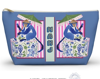 Mahjong Chinoiserie Monkey Tile Bag | Maximalist Preppy Mah Jongg Dice Case, Stylish Mahj Group Gift,  Hostess Present Money Accessories