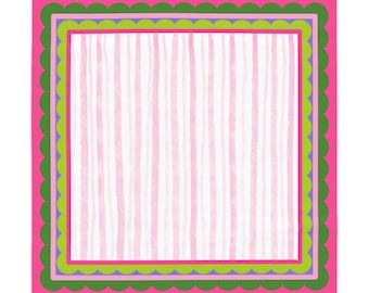 Mahjong Pink Stripe w/ Scalloped Pattern Tablecloth | 55" x 55" | Bright Colors Mahj Tablecover Coordinates w/ Boutique Mahjong Mats + Tiles