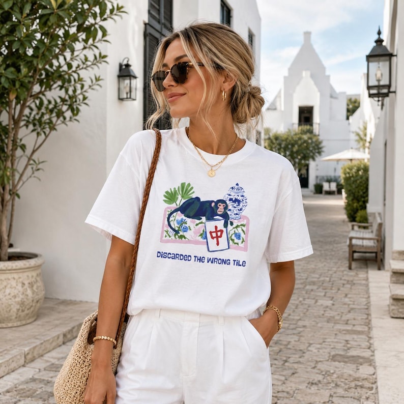 Mahjong Funny "Discarded the Wrong Tile" Comfort Colors™ T-Shirt | Maximalist Preppy Mahjongg Tee | Chinoiserie Mahj Game | Mah jongg Gift