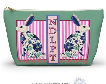 Needlepoint Bag | Chinoiserie Bunny Rabbit Pouch | NDLPT Accessory Bag | Gift for Stitchers