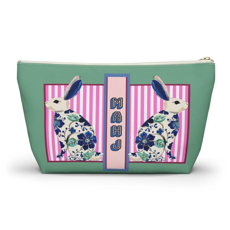 Mahjong Rabbit Tile Bag | Maximalist Preppy Bunny Mahj Accessories Bag | Easter Hostess or Group Gift