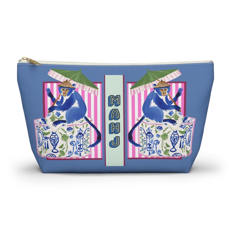 Mahjong Chinoiserie Monkey Tile Bag | Maximalist Preppy Mah Jongg Dice Case, Stylish Mahj Group Gift, Maximalist Hostess Present Accessories
