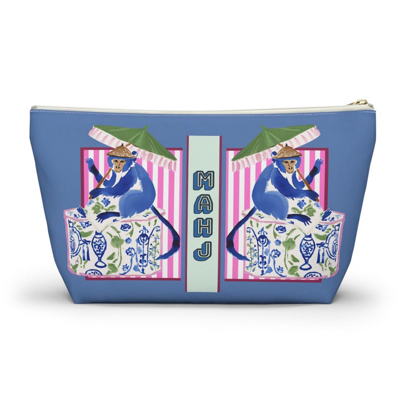Mahjong Chinoiserie Monkey Tile Bag | Maximalist Preppy Mah Jongg Dice Case, Stylish Mahj Group Gift, Maximalist Hostess Present Accessories