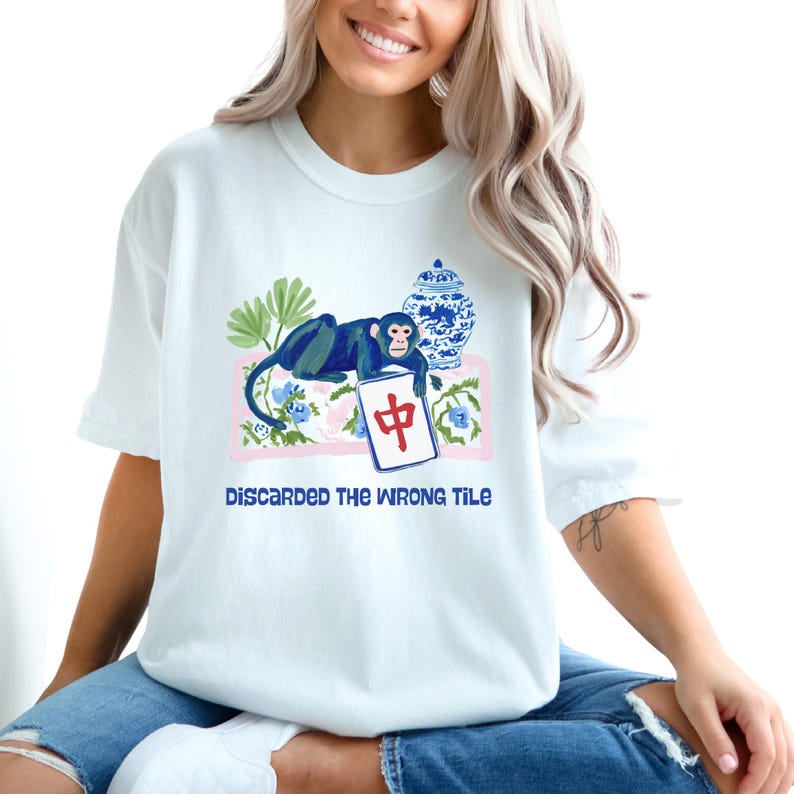 Mahjong Funny "Discarded the Wrong Tile" Comfort Colors™ T-Shirt | Maximalist Preppy Mahjongg Tee | Chinoiserie Mahj Game | Mah jongg Gift