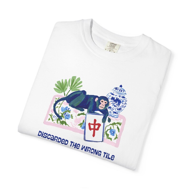 Mahjong Funny "Discarded the Wrong Tile" Comfort Colors™ T-Shirt | Maximalist Preppy Mahjongg Tee | Chinoiserie Mahj Game | Mah jongg Gift