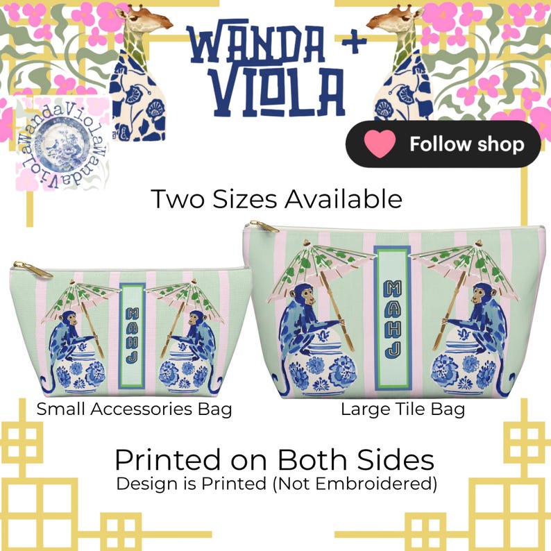 Needlepoint Project Bag NDLPT, Chinoiserie Blue Monkeys Pouch, Preppy  Stitcher Gift, Sewing Travel, Grandmillennial Accessory