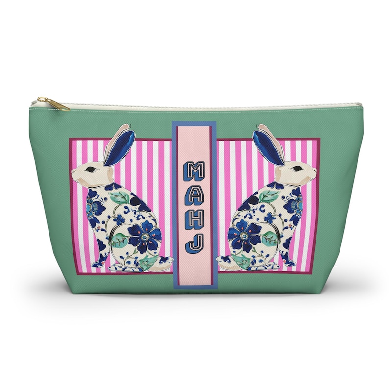 Mahjong Rabbit Tile Bag | Maximalist Preppy Bunny Mahj Accessories Bag | Easter Hostess or Group Gift