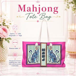 Mahjong Tile Bag | Blue + Pink Chinoiserie Cheetah, Preppy Mah Jongg Leopard Case, Stylish Mahj Group Gift, Maximalist Hostess Present