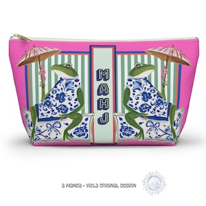Mahjong Tile Bag with Chinoiserie Frog | Maximalist Preppy Amphibian Mahj Accessories Case, Mah Jongg Group Gift or Hostess Present