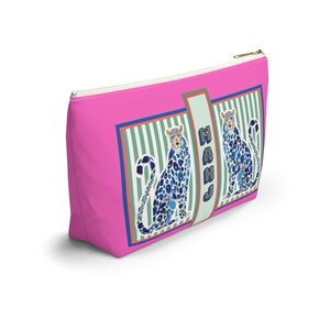 Bolsa para fichas de Mahjong / Cheetah estilo chinoiserie azul y rosa, estuche de leopardo para Mahjong estilo preppy, regalo elegante para grupos de Mahjong, regalo maximalista para anfitrionas imagen 3