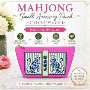Mahjong Tile Bag | Blue + Pink Chinoiserie Cheetah, Preppy Mah Jongg Leopard Case, Stylish Mahj Group Gift, Maximalist Hostess Present