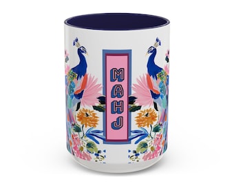 Mahjong Peacock Mug | Maximalist Preppy Mahj Gift |  Bird Bam Chinoiserie Coffee Cup | Hostess Gift Idea