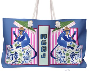 Mahjong Chinoiserie Monkey Tote Bag | Maximalist Preppy Mahj Travel, Mah Jongg  Stylish Mahj Friend Gift, Hostess Present Accessories