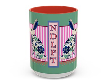 Needlepoint Mug | Chinoiserie Bunny Rabbit Cup | NDLPT Tea or Coffee Lover | Gift for Stitchers