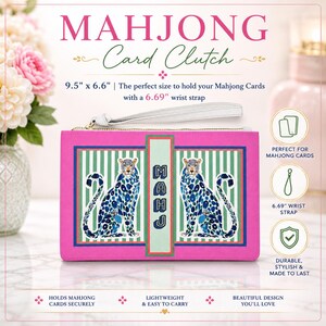 Mahjong Tile Bag | Blue + Pink Chinoiserie Cheetah, Preppy Mah Jongg Leopard Case, Stylish Mahj Group Gift, Maximalist Hostess Present