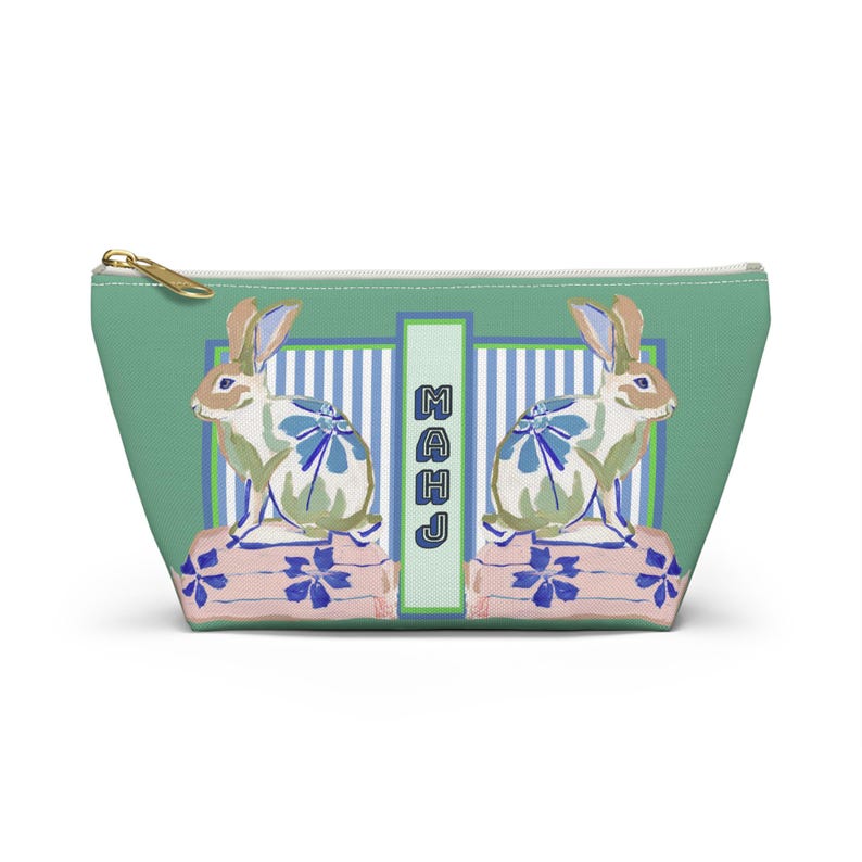 Mahjong Chinoiserie Painted Rabbit Tile Bag | Maximalist Preppy Bunny Dice Case, Mahj Group Gift,  Hostess Present Money Accessories
