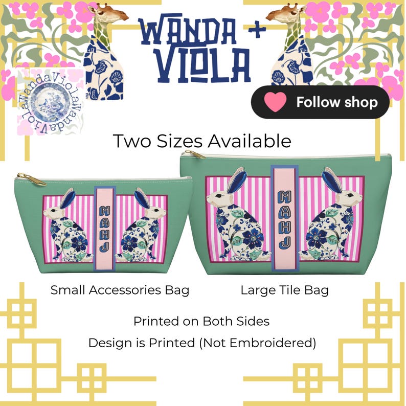 Mahjong Rabbit Tile Bag | Maximalist Preppy Bunny Mahj Accessories Bag | Easter Hostess or Group Gift