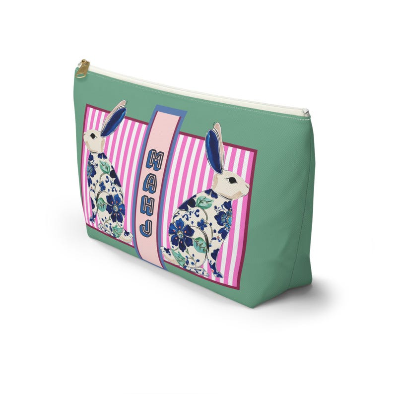 Mahjong Rabbit Tile Bag | Maximalist Preppy Bunny Mahj Accessories Bag | Easter Hostess or Group Gift